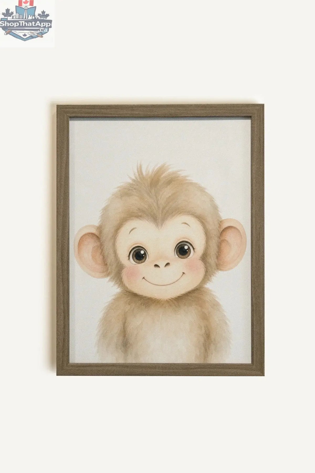 PETIT SINGE Oeuvre sur toile rigide encadré brun chêne - Shopthatapp.ca