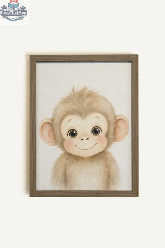 PETIT SINGE Oeuvre sur toile rigide encadré brun chêne - Shopthatapp.ca