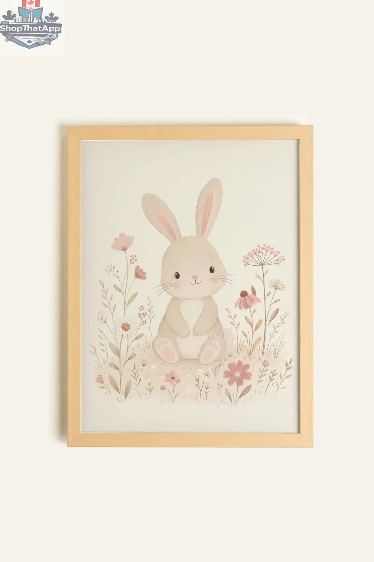 Flower Bunny Art Print - Oeuvre sur Toile Rigide, Encadré Naturel Clair (Collective) - Shopthatapp.ca