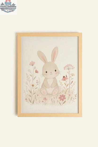 Flower Bunny Art Print - Oeuvre sur Toile Rigide, Encadré Naturel Clair (Collective) - Shopthatapp.ca