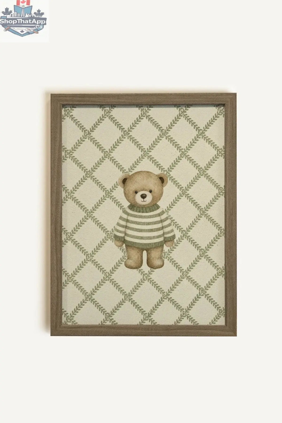 Oeuvre sur toile OURSON TRICOT avec cadre brun chêne - toile rigide (collective) - Shopthatapp.ca