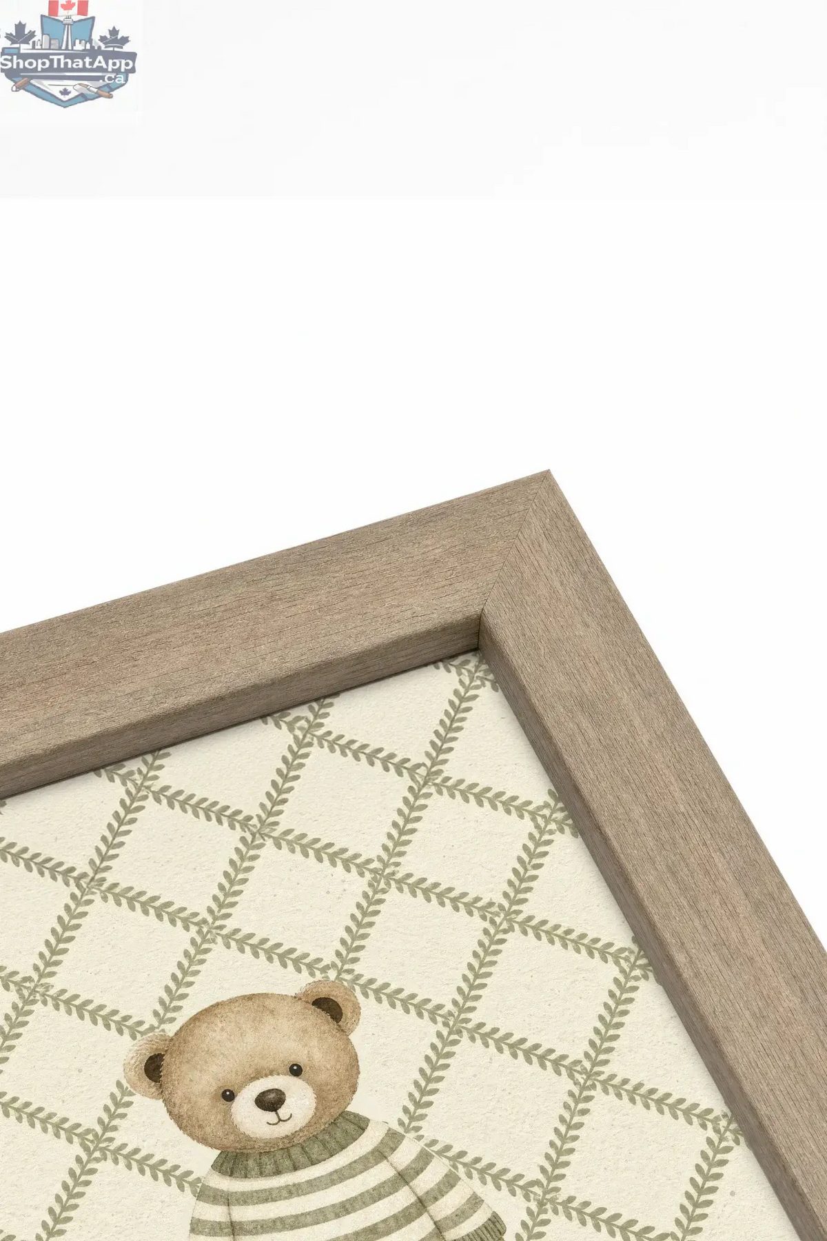 Oeuvre sur toile OURSON TRICOT avec cadre brun chêne - toile rigide (collective) - Shopthatapp.ca