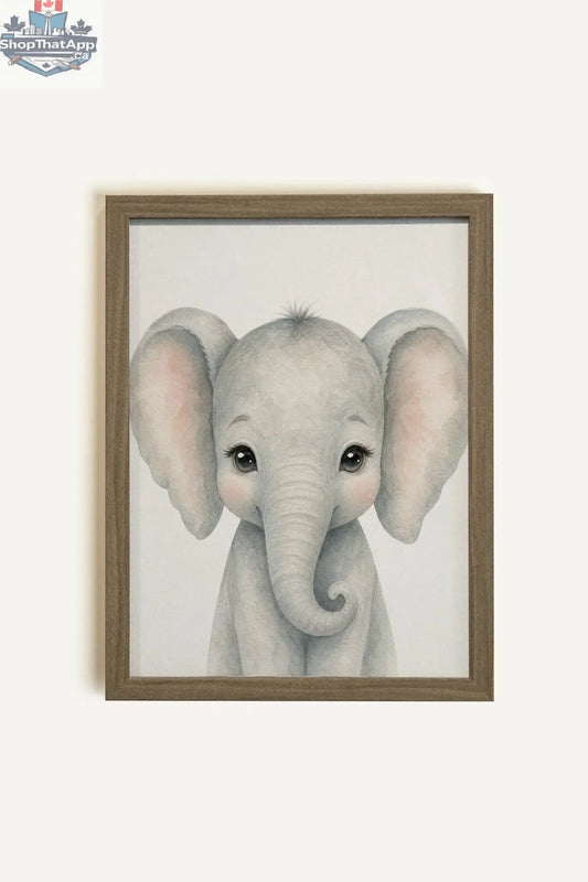 PETIT ÉLÉPHANT toile encadrée en chêne brun, œuvre sur toile rigide (collective) - Shopthatapp.ca