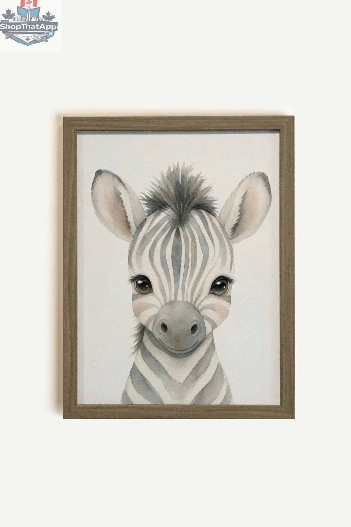 Tableau Mural Décoratif Zèbre - Petit Zèbre sur Toile Rigide avec Cadre Brun Chêne pour un Intérieur Élégant - Shopthatapp.ca