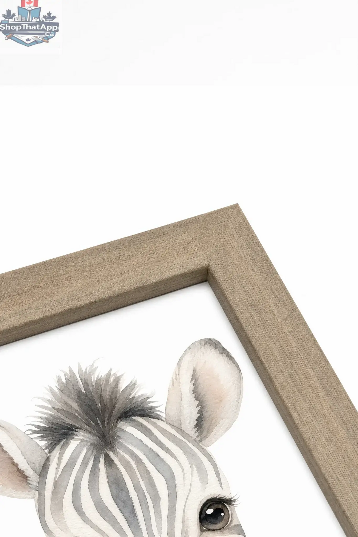 Tableau Mural Décoratif Zèbre - Petit Zèbre sur Toile Rigide avec Cadre Brun Chêne pour un Intérieur Élégant - Shopthatapp.ca