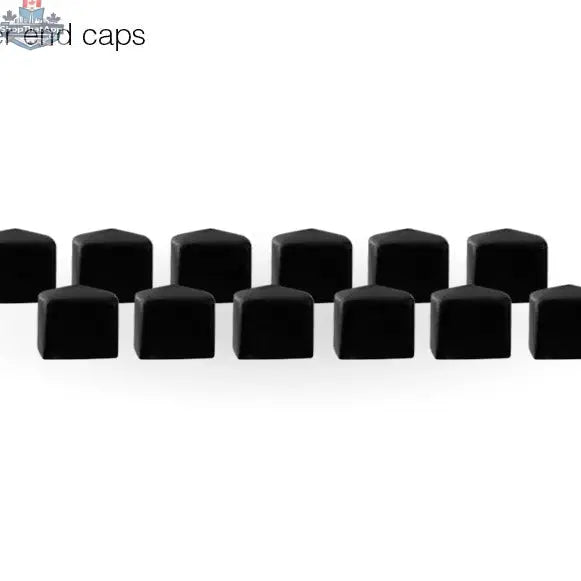 Set of 12 Olsa Tools Canada aluminum socket organizer end caps showing black plastic caps fitting onto socket rails.