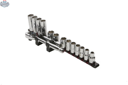 Olsa Tools Canada ratchet extension holder with extra clips for aluminum socket organizers, showing clips attached to the tool.