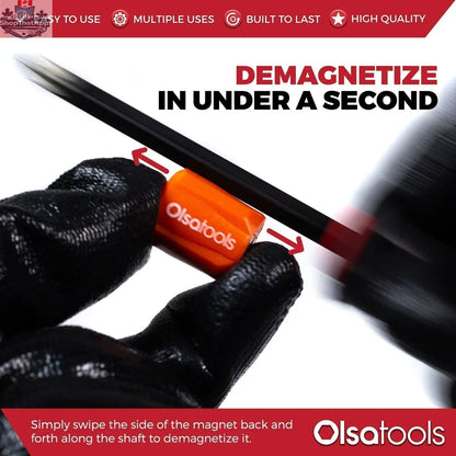 Olsa Tools Canada magnetizer and demagnetizer tool with ring and screwdriver bit holder for improved tool performance.