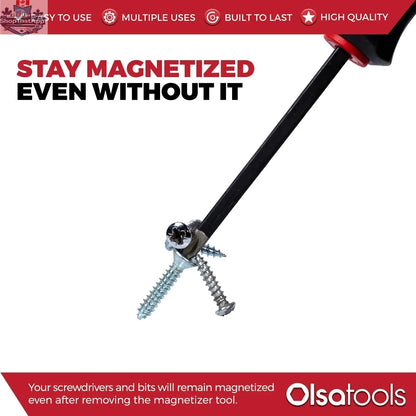 Olsa Tools Canada magnetizer and demagnetizer tool with ring and screwdriver bit holder for improved performance.