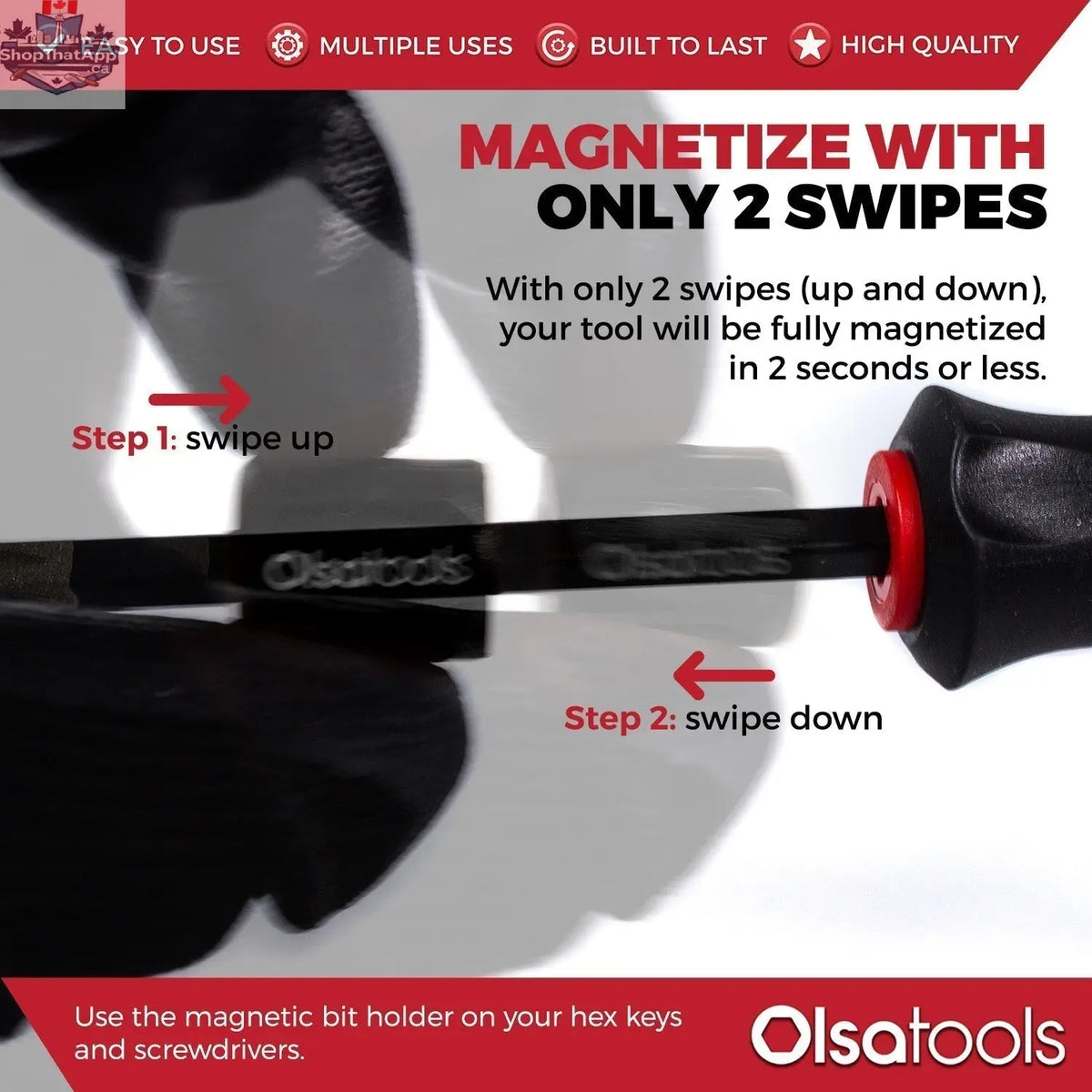 Olsa Tools Canada magnetizer and demagnetizer tool with ring and screwdriver bit holder for enhanced tool performance.