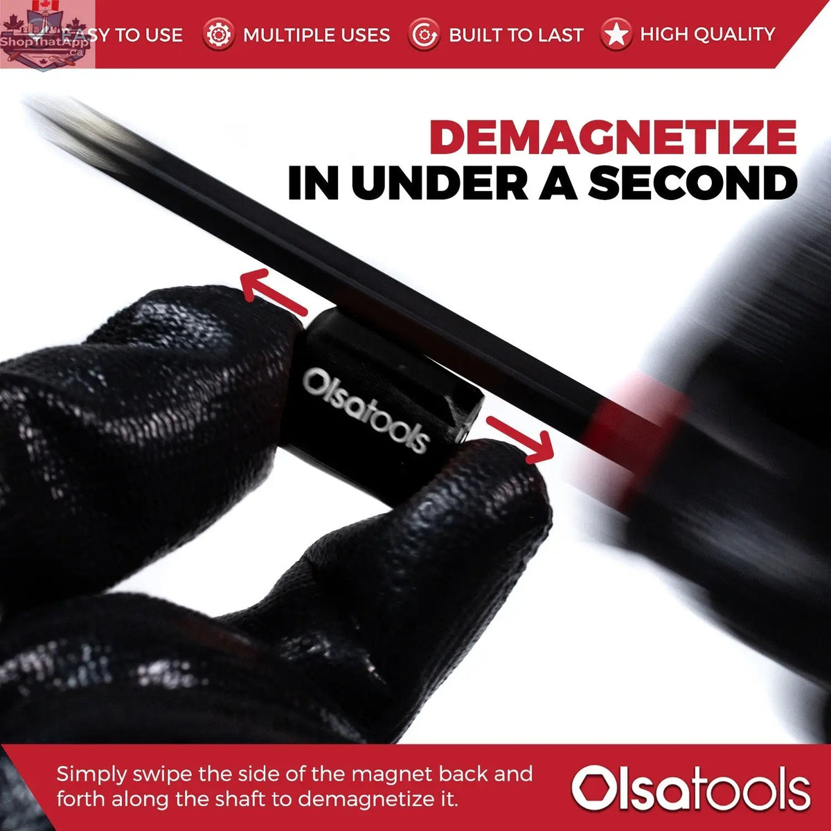 Olsa Tools Canada magnetizer and demagnetizer tool with ring and screwdriver bit holder for improved tool performance.