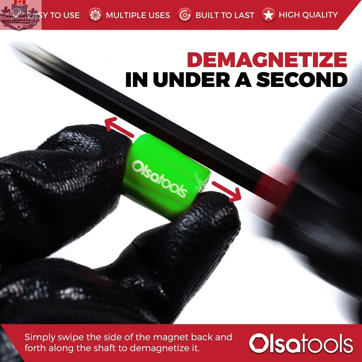 Olsa Tools Canada magnetizer and demagnetizer tool with ring and screwdriver bit holder for enhanced performance.