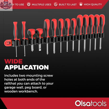 Olsa Tools Canada screwdriver organizer wall mount with multiple slots for organized tool storage and easy access