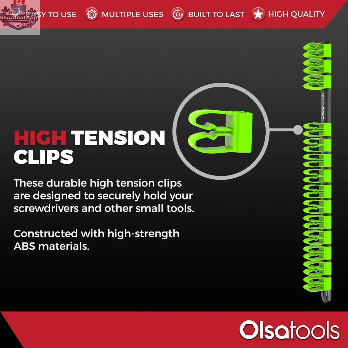 Olsa Tools Canada wall mount screwdriver storage holder with organized slots for easy tool management and accessibility.
