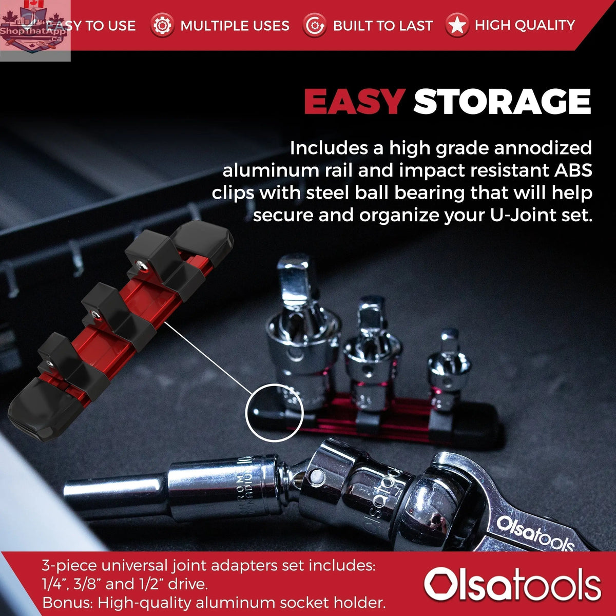 3pc Universal Joint Socket Adapter Set for 1/2", 3/8", and 1/4" Drive - Shopthatapp.ca