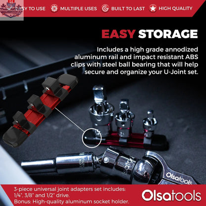 3pc Universal Joint Socket Adapter Set for 1/2", 3/8", and 1/4" Drive - Shopthatapp.ca