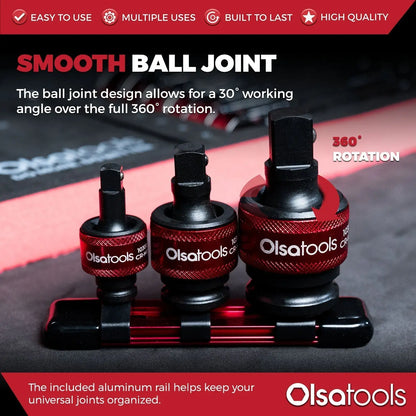 3pc Universal Joint Socket Adapter Set for 1/2", 3/8", and 1/4" Drive - Shopthatapp.ca