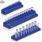 Olsa Tools Canada 2-row magnetic socket holders for 1/2 drive click torque wrench, organized socket storage with magnetic clips.