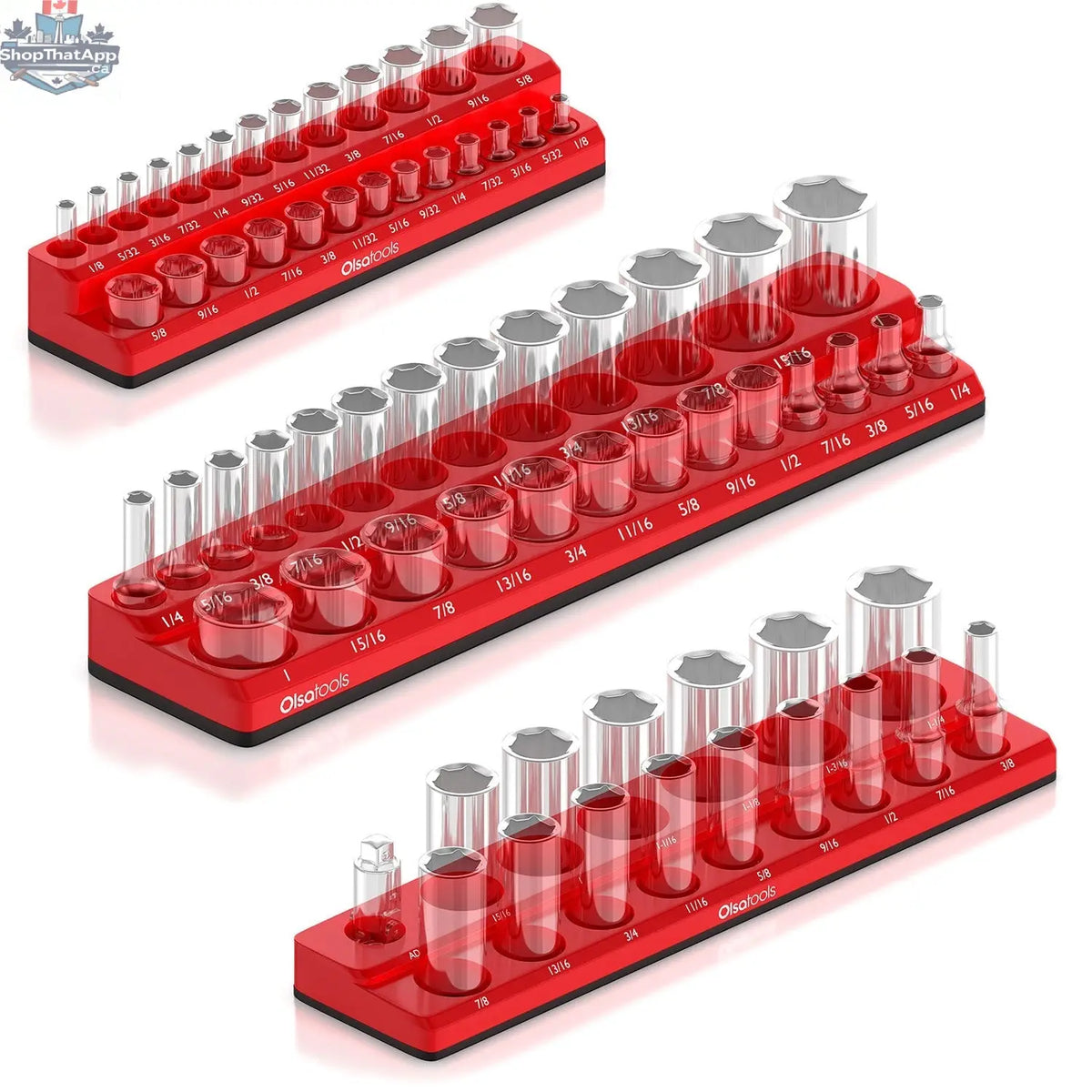 Olsa Tools Canada 2-row magnetic socket holders for 1/2 drive click torque wrenches, organized socket storage and easy access