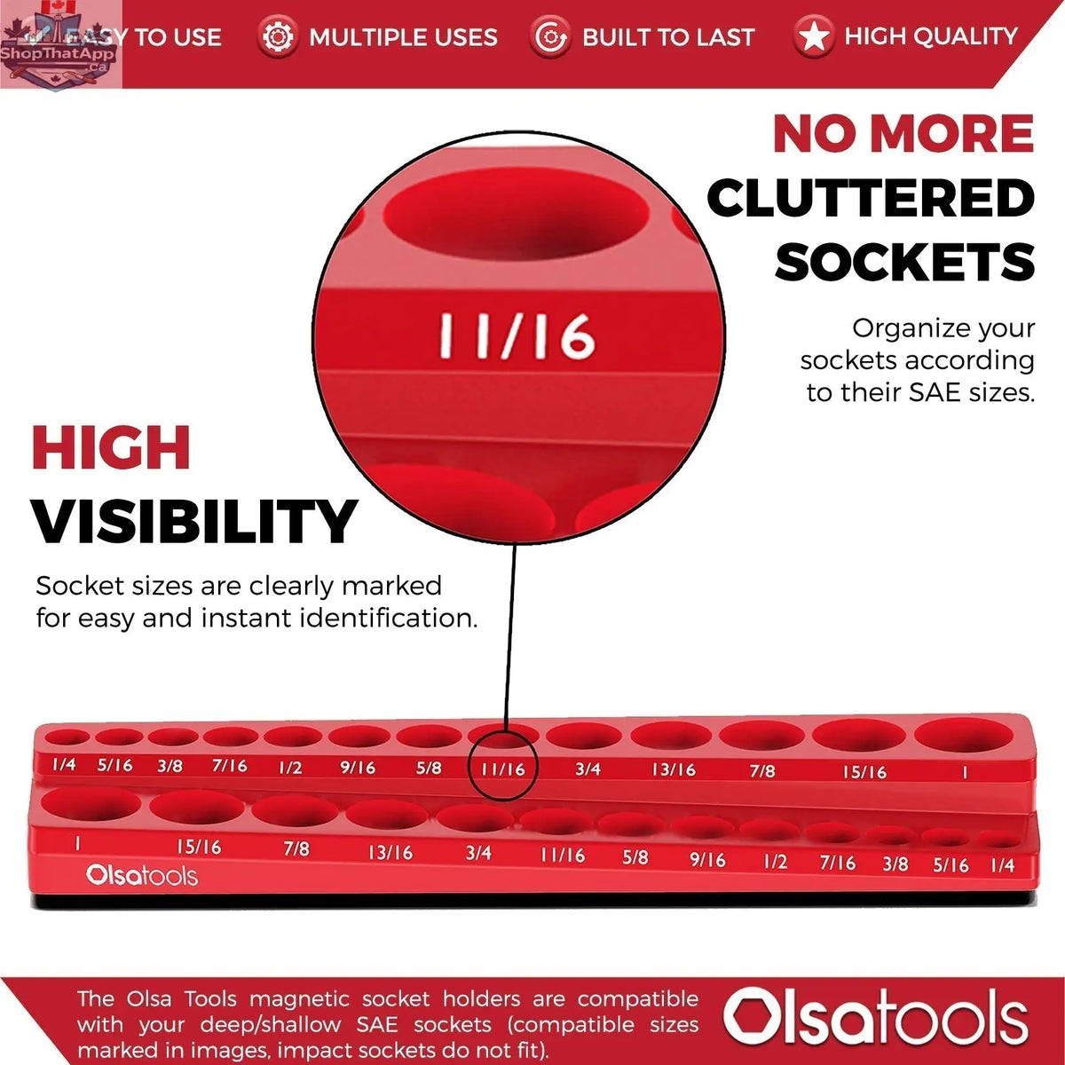 Olsa Tools Canada 2-Row Magnetic Socket Holders for 1/2 Drive Click Torque Wrench, organized socket storage and management