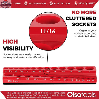 Olsa Tools Canada 2-Row Magnetic Socket Holders for 1/2 Drive Click Torque Wrench, organized socket storage and management