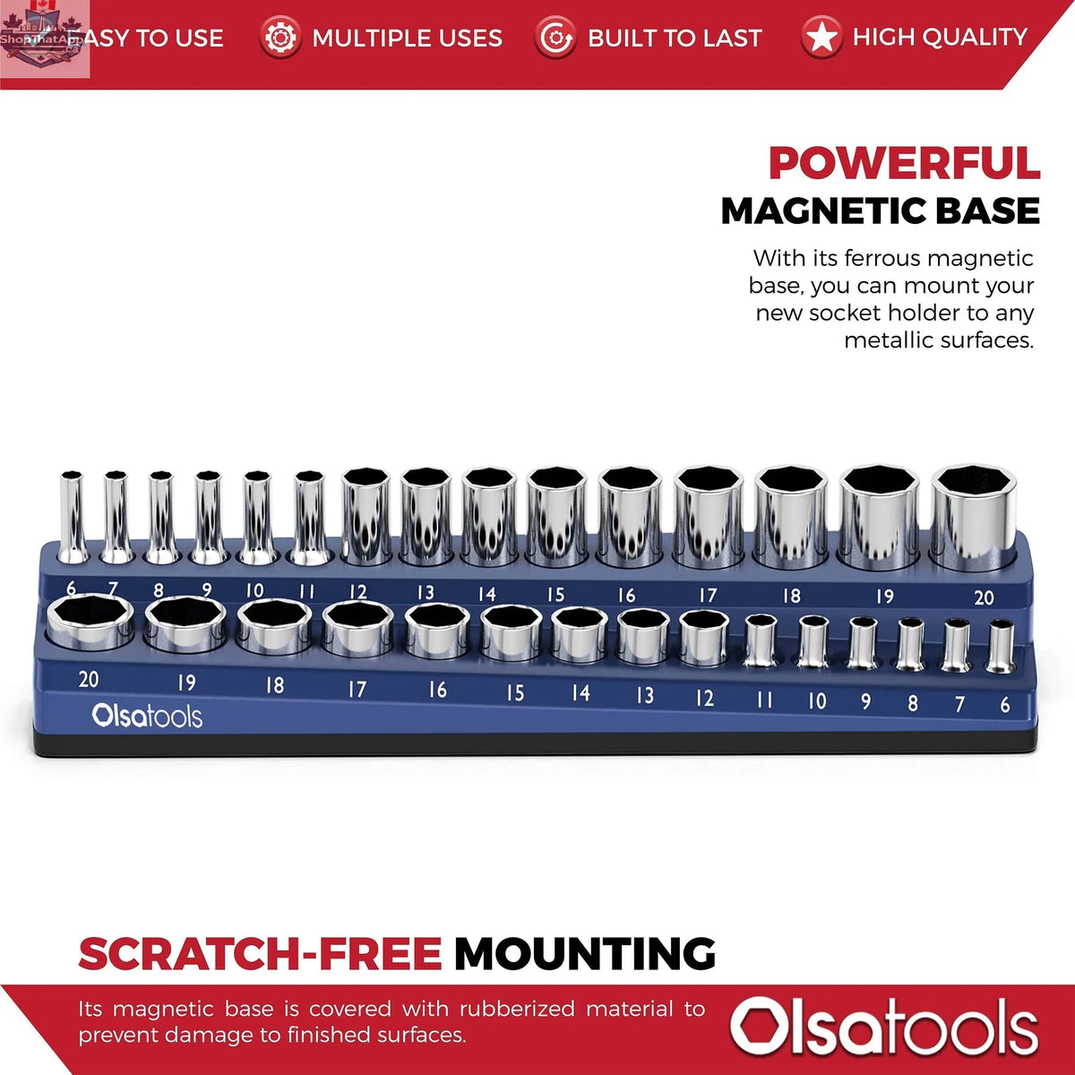 Olsa Tools Canada 2-Row Magnetic Socket Holders for 1/2 Drive Click Torque Wrench, organized socket storage solution