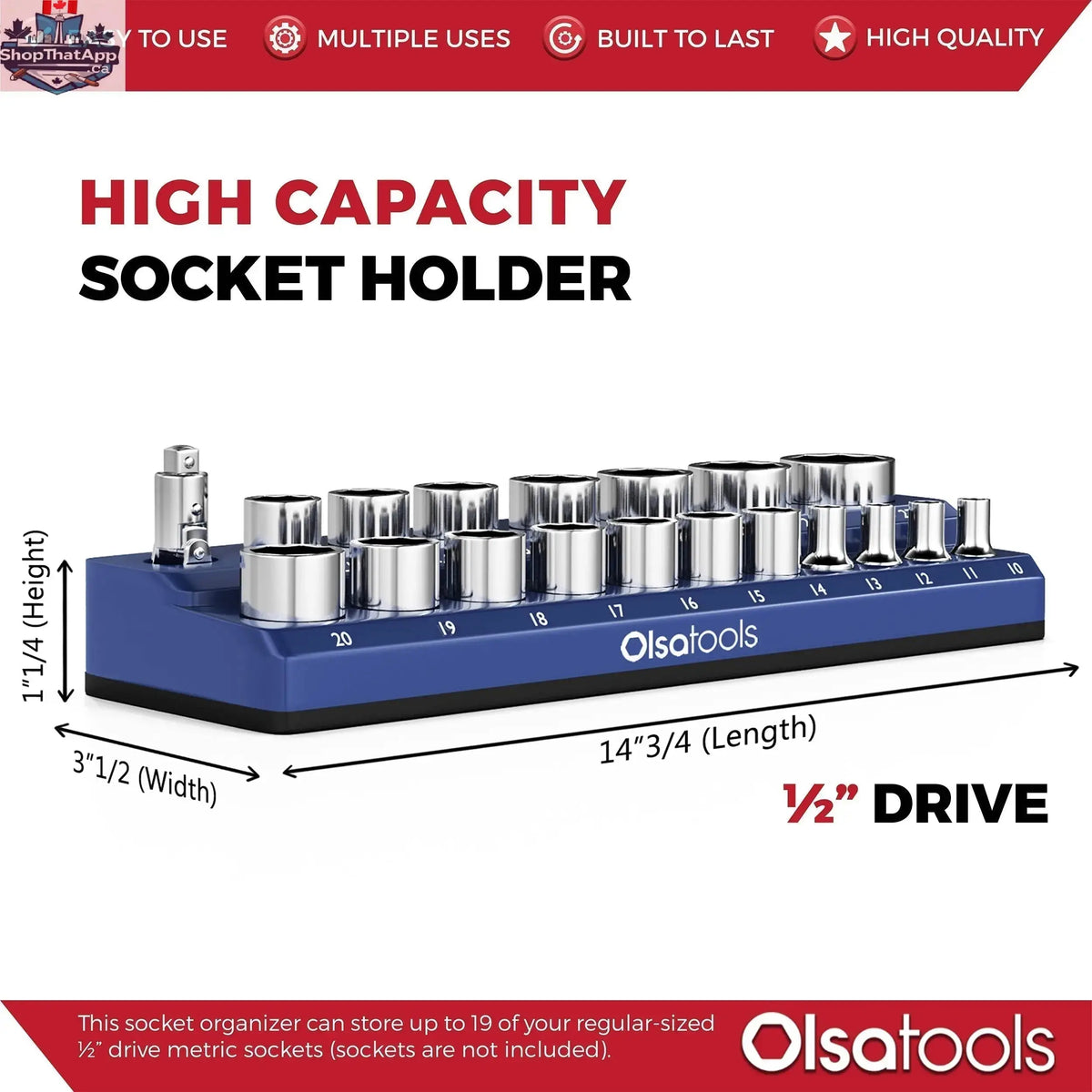 Olsa Tools Canada 2-Row Magnetic Socket Holders for 1/2 Drive Click Torque Wrench, organized socket storage system