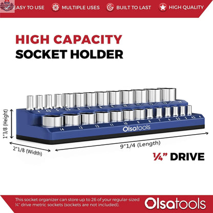 Olsa Tools Canada 2-Row Magnetic Socket Holders for 1/2 Drive Click Torque Wrench, organized socket storage and organization.