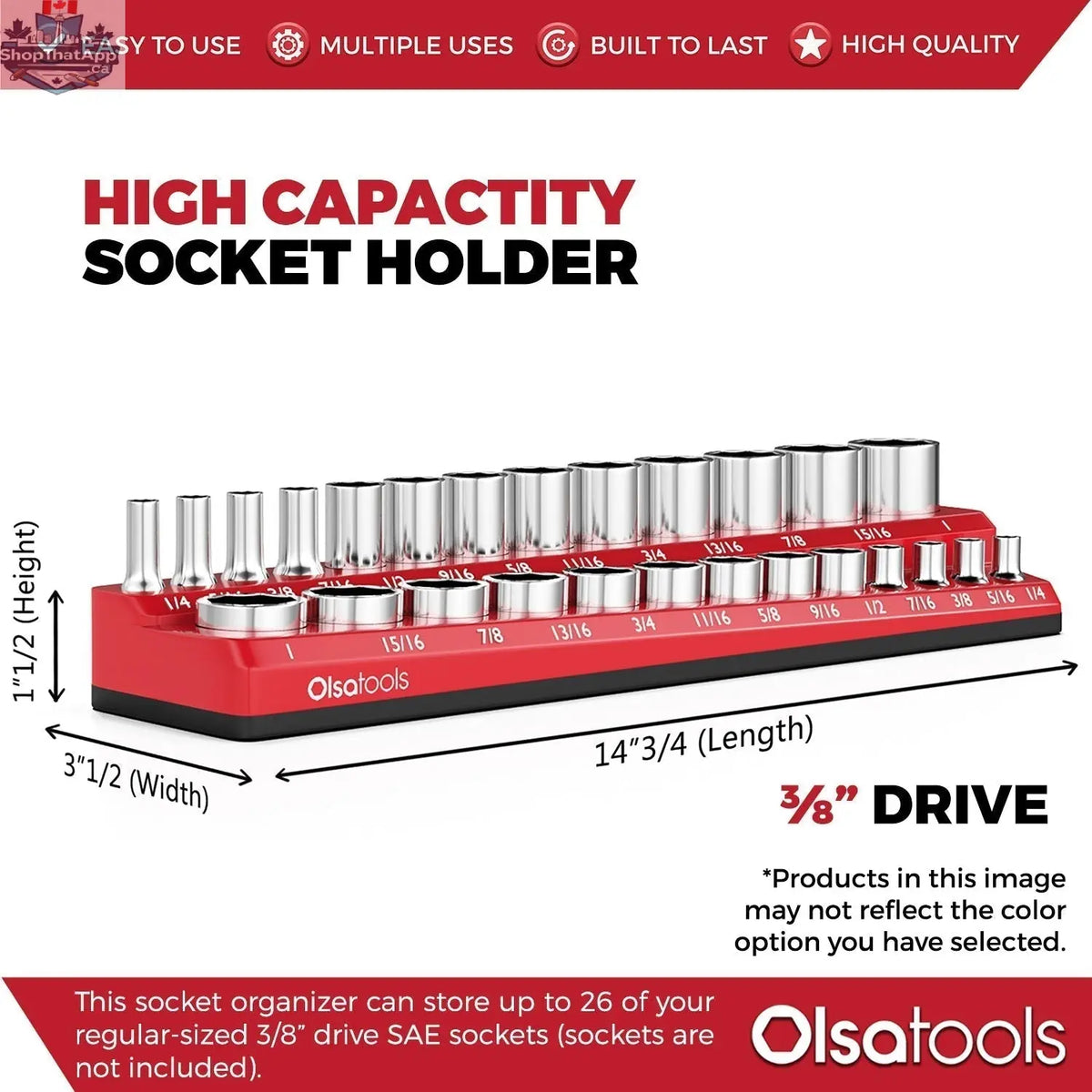 Olsa Tools Canada 2-Row Magnetic Socket Holders for 1/2 Drive Click Torque Wrench, organized socket storage, infographic layout
