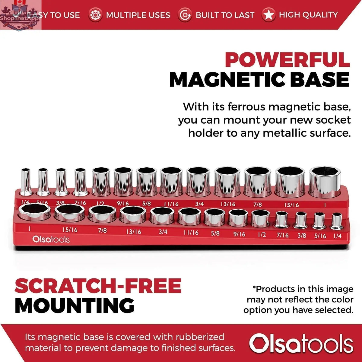 Olsa Tools Canada 2-row magnetic socket holders for 1/2 drive click torque wrench, organized socket storage and tool management.