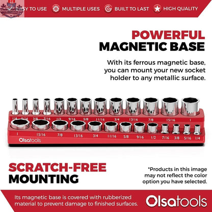 Olsa Tools Canada 2-row magnetic socket holders for 1/2 drive click torque wrench, organized socket storage and tool management.