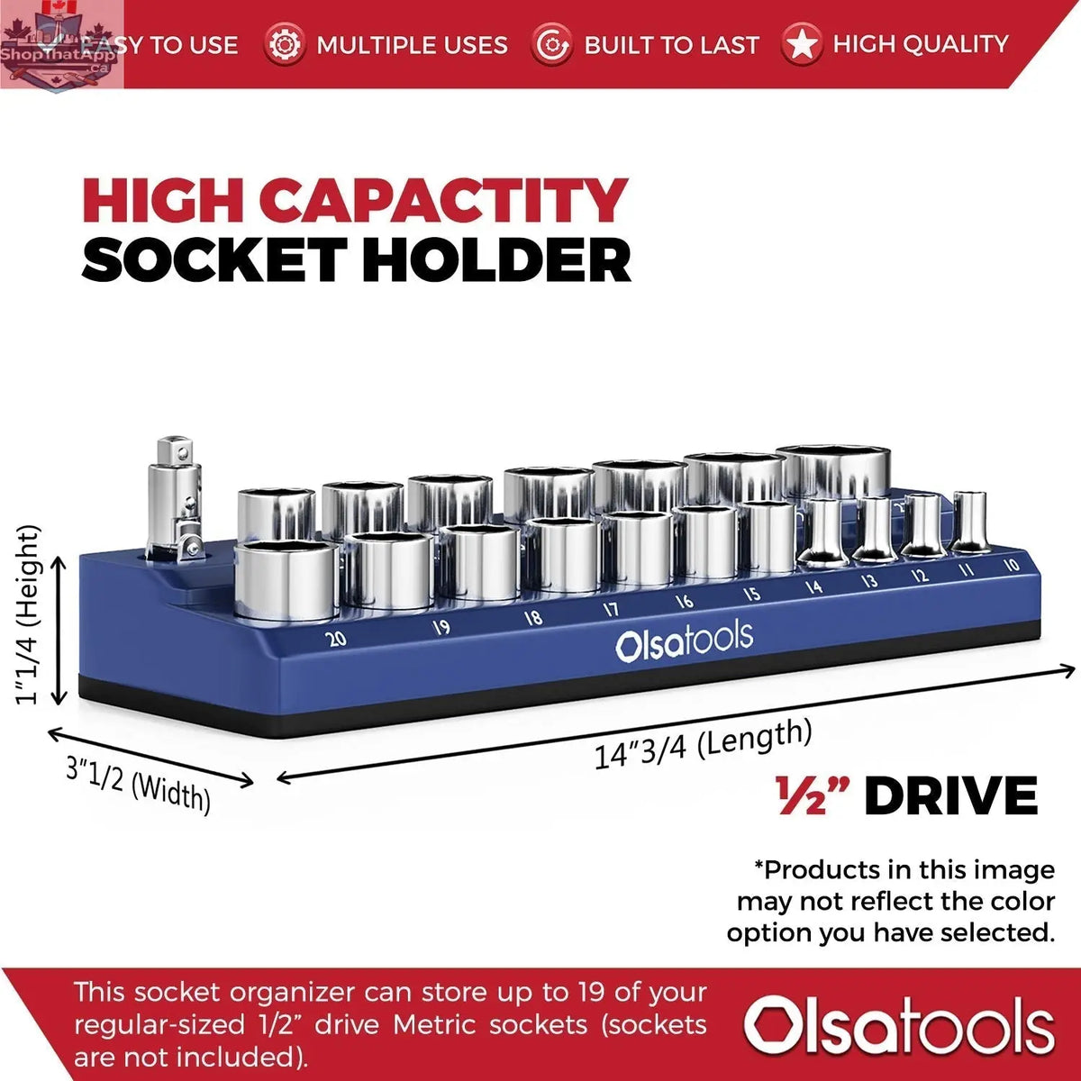 Olsa Tools Canada 2-row magnetic socket holders for 1/2 drive click torque wrench, organized socket storage and organization.