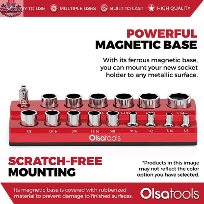 Olsa Tools Canada 2-Row Magnetic Socket Holders for 1/2 Drive Click Torque Wrench, organized with sockets on a durable black rack.