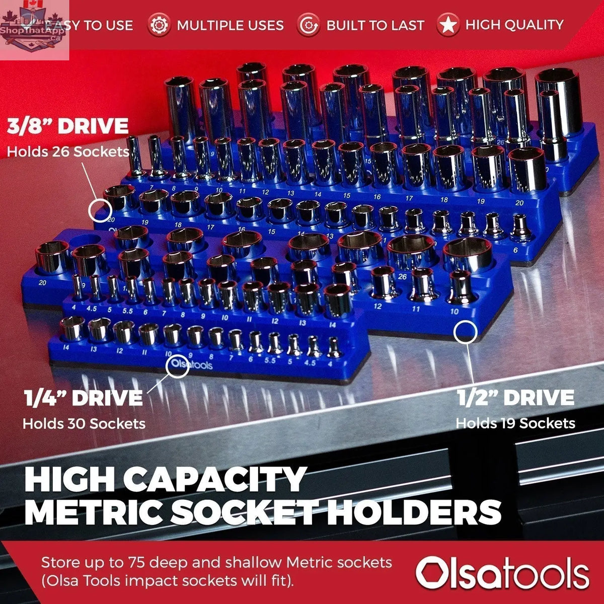 Olsa Tools Canada 2-Row Magnetic Socket Holders for 1/2 Drive Click Torque Wrench, organized socket storage with magnetic grip