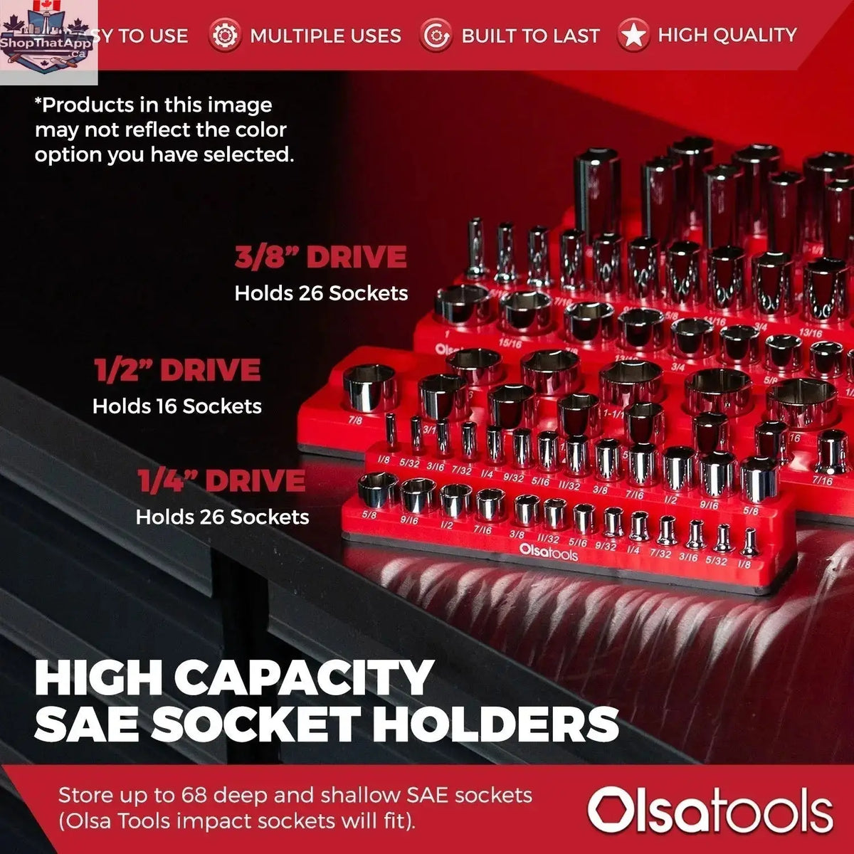 Olsa Tools Canada 2-Row Magnetic Socket Holders for 1/2 Drive Click Torque Wrench, organized socket storage and organization.