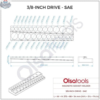 Olsa Tools Canada 2-Row Magnetic Socket Holders for 1/2 Drive click torque wrench, organized socket storage and easy access
