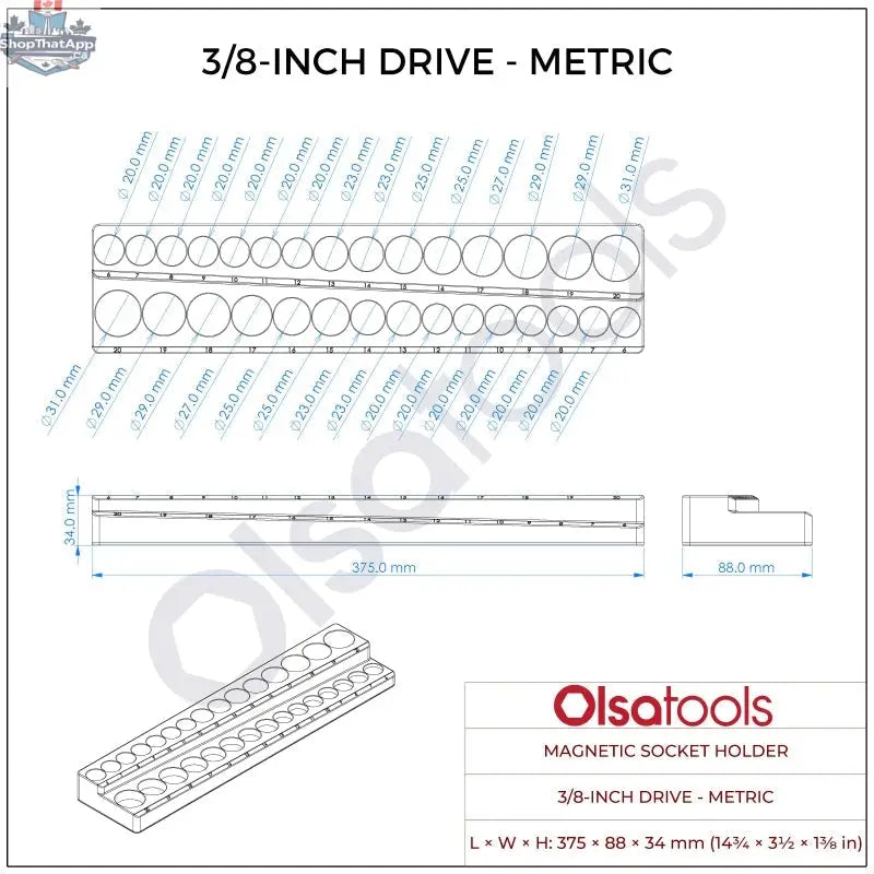 Olsa Tools Canada 2-Row Magnetic Socket Holders for Click Torque Wrench 1/2 drive, organized socket storage and easy access