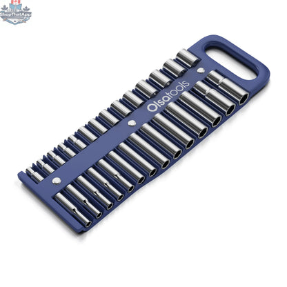 Olsa Tools Canada magnetic socket organizer tray with labeled slots for easy tool management and secure socket storage.