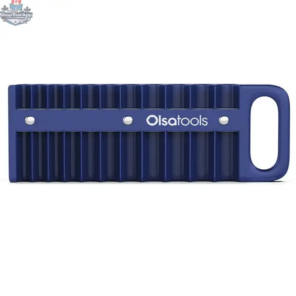 Olsa Tools Canada magnetic socket organizer tray with labeled compartments for easy socket storage and tool management.