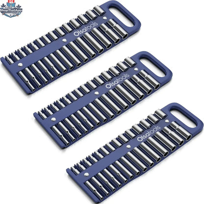 Olsa Tools Canada magnetic socket organizer tray with neatly arranged sockets for easy tool management and storage.
