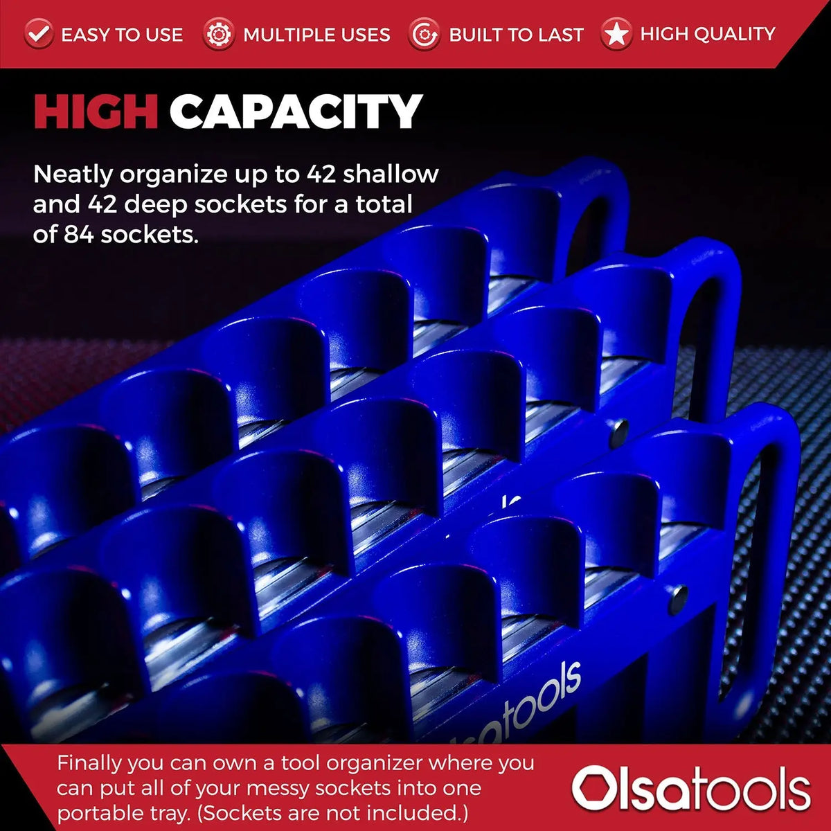 Olsa Tools Canada magnetic socket organizer tray displaying securely held sockets for easy tool management and storage.