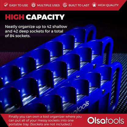 Olsa Tools Canada magnetic socket organizer tray displaying securely held sockets for easy tool management and storage.
