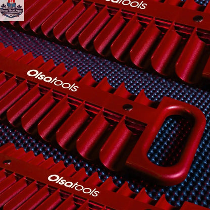 Olsa Tools Canada magnetic socket organizer tray holding various socket sizes for organized tool management.
