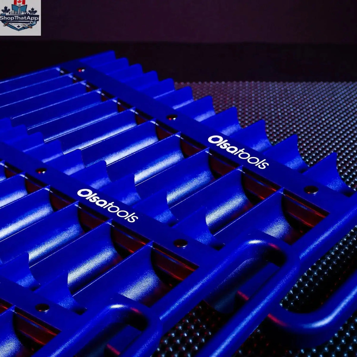 Olsa Tools Canada magnetic socket organizer tray with sockets arranged for easy tool management and organization.