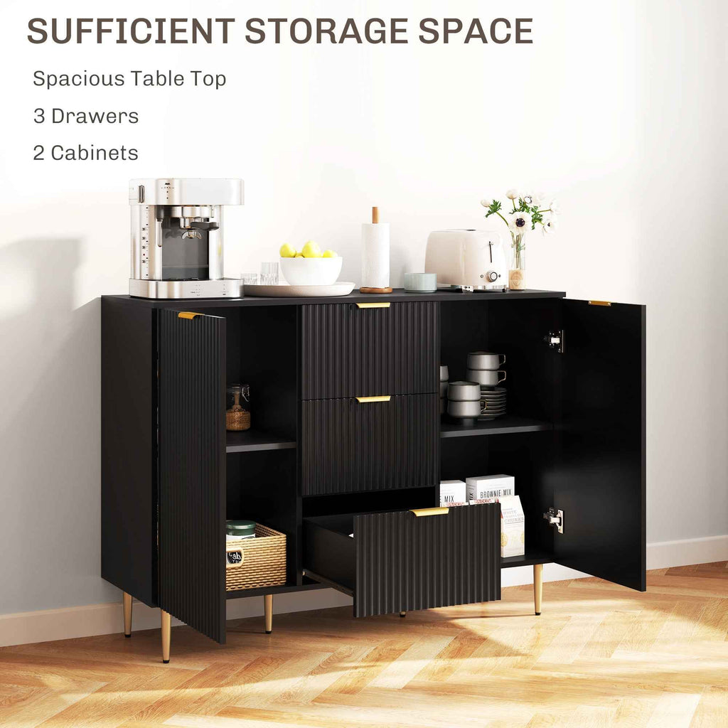 Ellis Modern Kitchen Buffet/Hallway Cabinet with 3 Drawers-Black