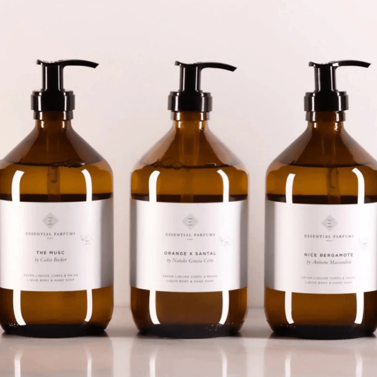 Essential Parfums Musc soap by Onlyblooms Import Inc., 500 ml hand and body soap with a clean, elegant bottle design.