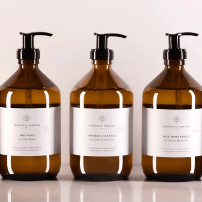 Essential Parfums Musc soap by Onlyblooms Import Inc., 500 ml hand and body soap with a clean, elegant bottle design.