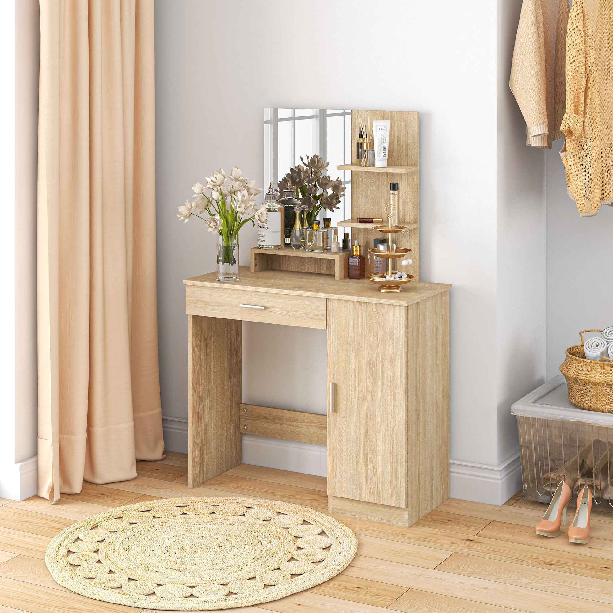 Evelyn Vanity Desk with Mirror and Adjustable Shelves
