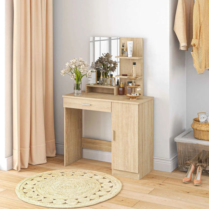 SLOTH Nation Evelyn vanity desk with mirror and adjustable shelves, bedroom furniture piece for makeup and organization.