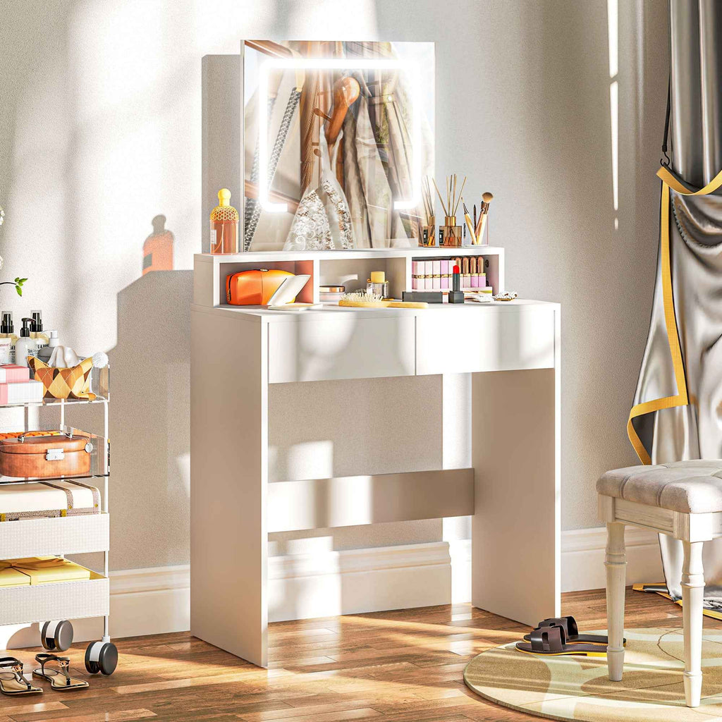 Zee Makeup Vanity Desk with LED Lights-White